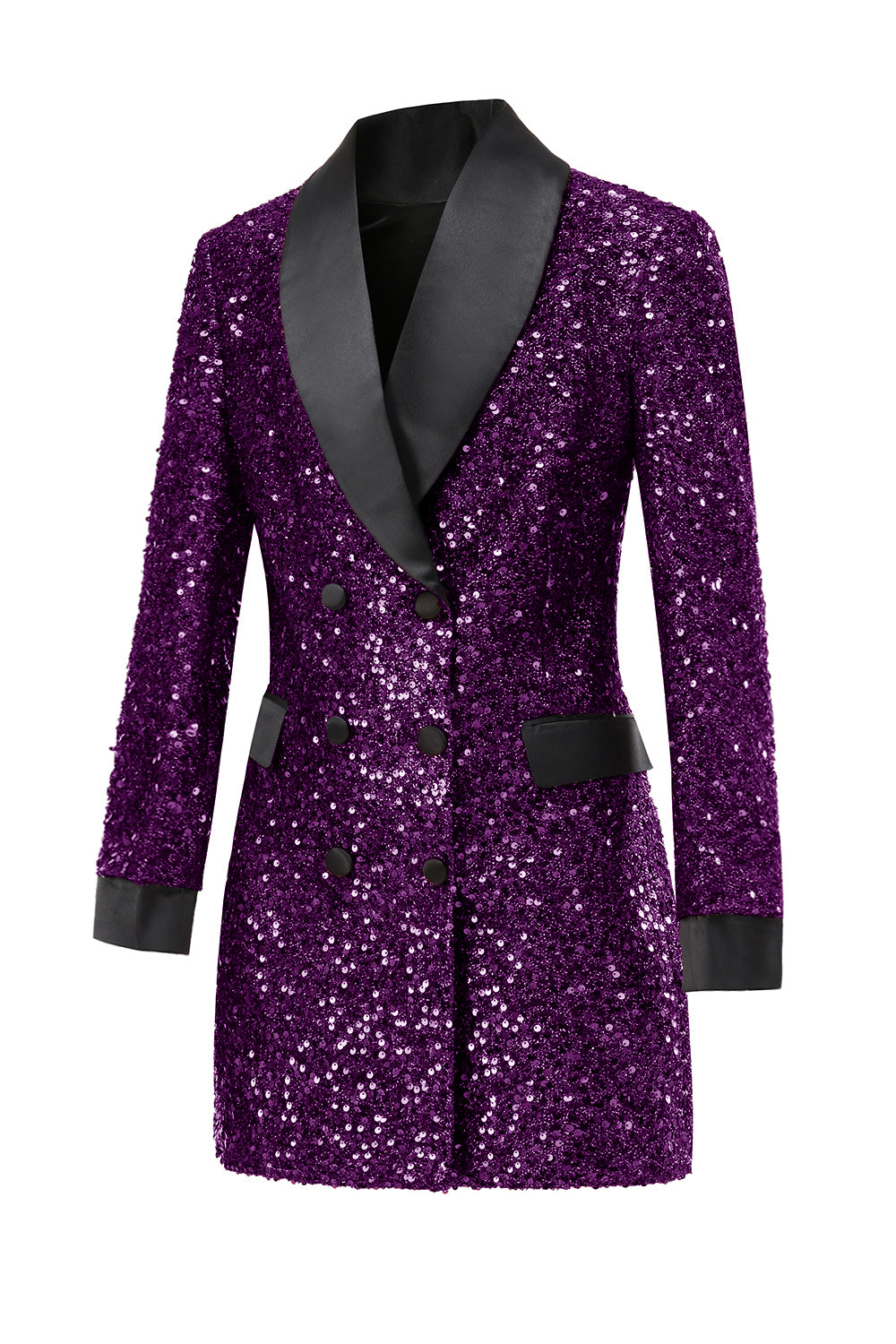 Glitter Burgundy Bodycon Maxi Women's Blazer with Sequins