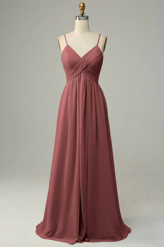 Desert Rose Spaghetti Straps Sleeveless Bridesmaid Dress