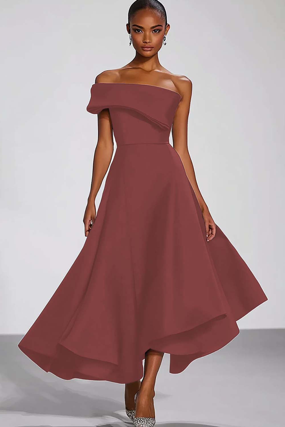 One Shoulder Navy Satin A Line Long Formal Dress