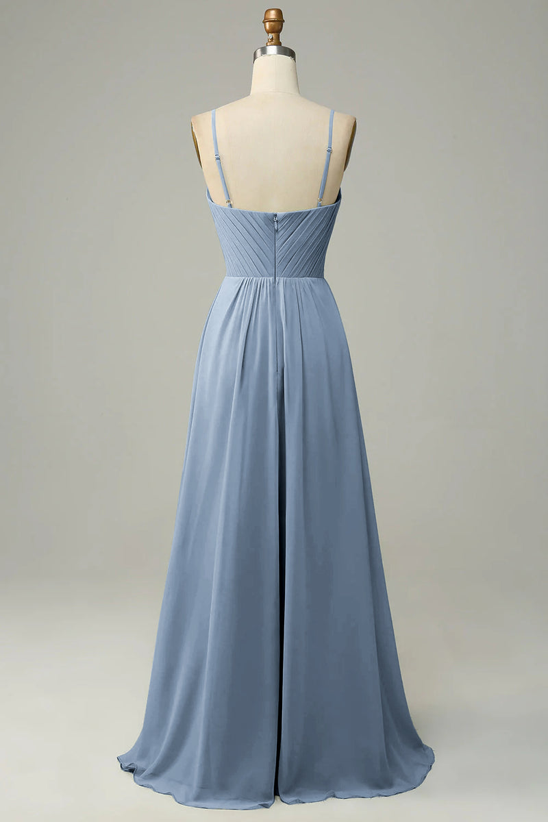 Load image into Gallery viewer, Dusty Blue Spaghetti Straps Sleeveless Bridesmaid Dress