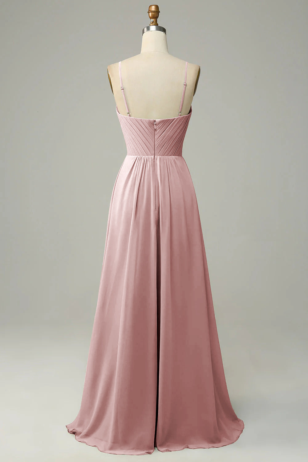 Dusty Blue Spaghetti Straps Sleeveless Bridesmaid Dress