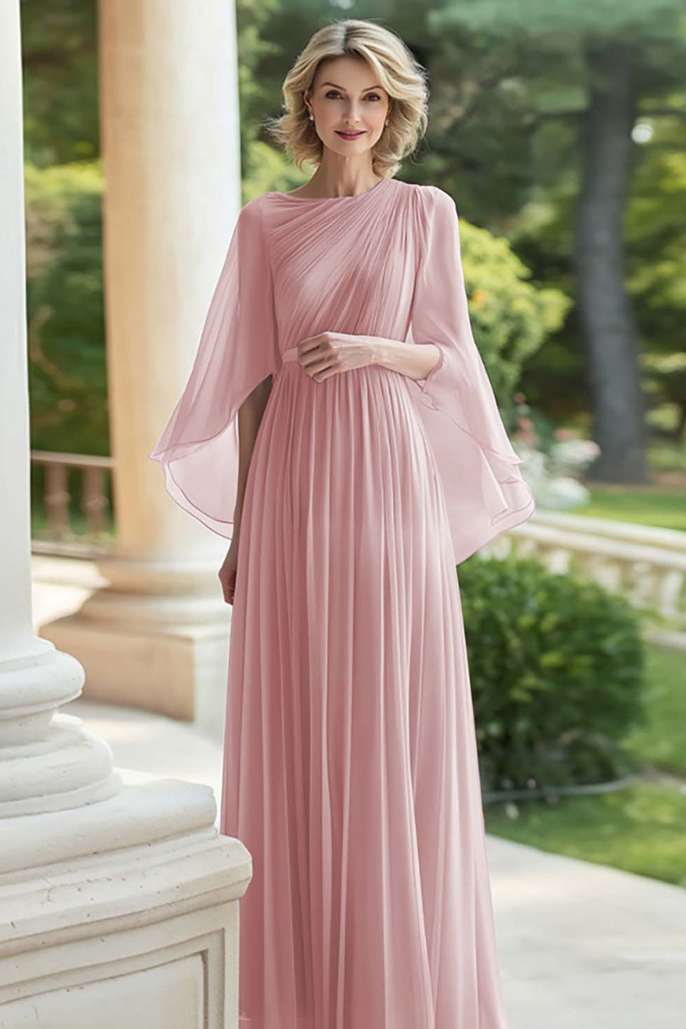 Lilac Pleated A Line Chiffon Mother of the Bride Dress with Sleeves