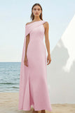 White Satin Sheath One Shoulder Long Boho Formal Dress with Cape