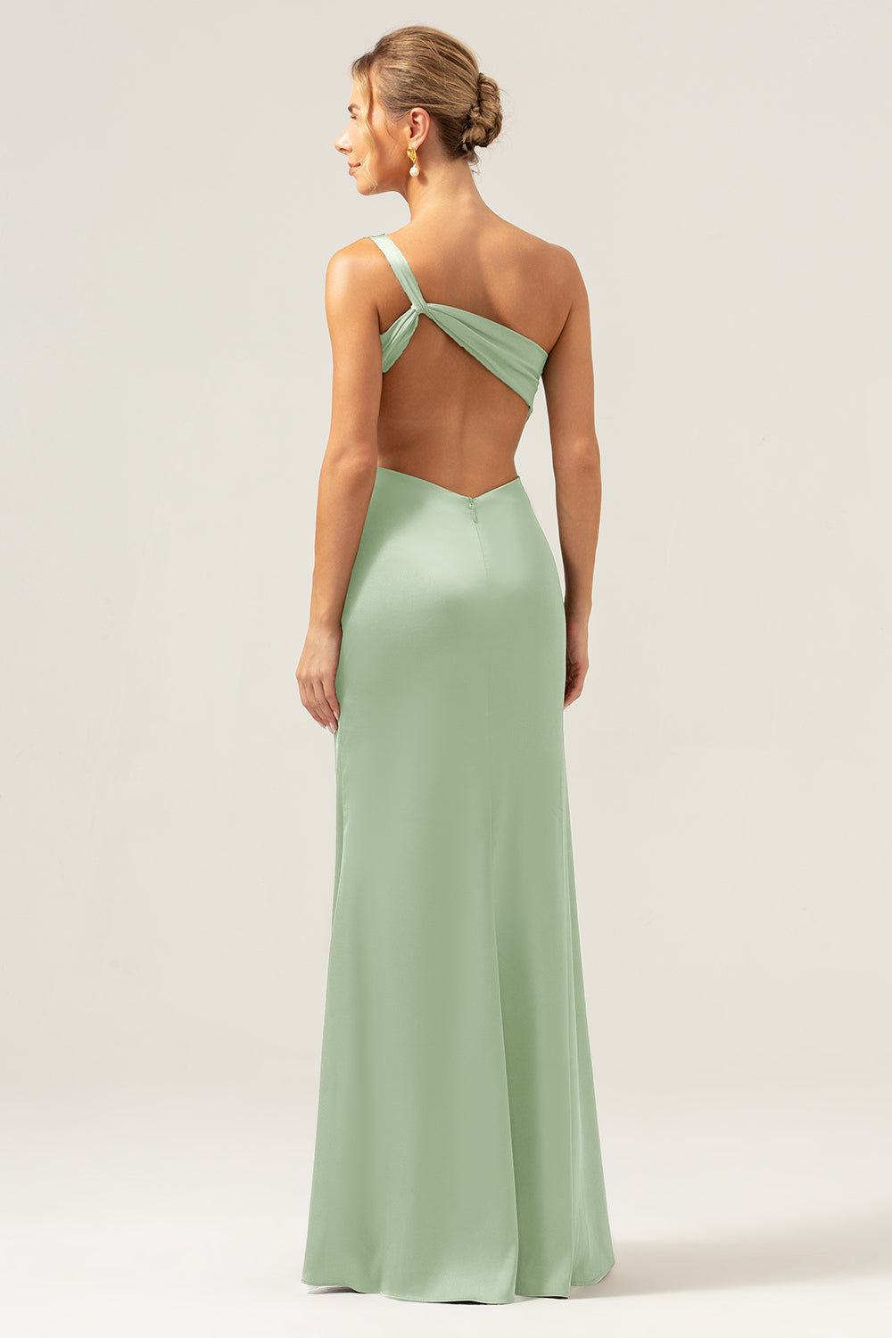 Fuchsia Mermaid One Shoulder Backless Satin Long Bridesmaid Dress