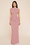 Plum Satin Sheath Ruched One Shoulder Long Formal Dress