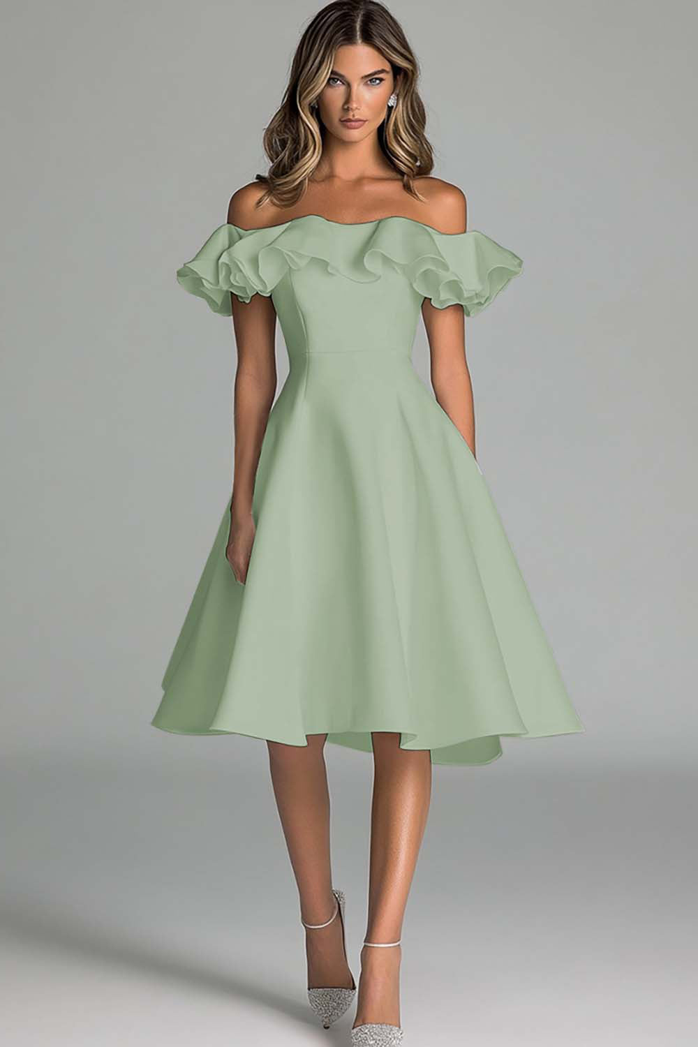 White Off The Shoulder A Line Midi Graduation Dress With Ruffles