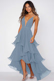 Ruffled Tiered Red Chiffon Spaghetti Straps Formal Dress