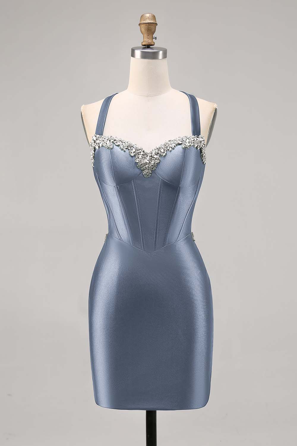 Sparkly Dark Green Satin Corset Short Cocktail Dress