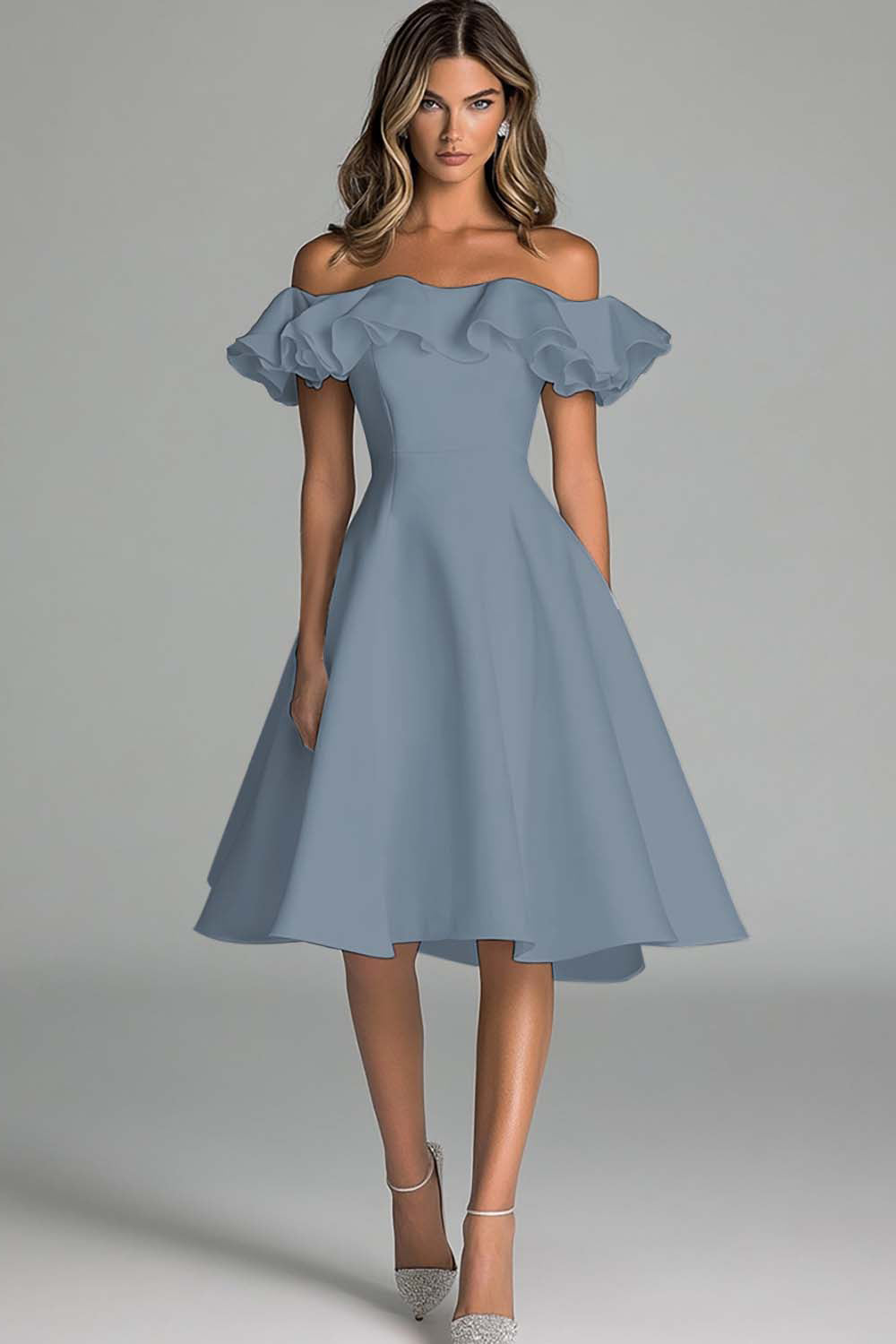 White Off The Shoulder A Line Midi Graduation Dress With Ruffles