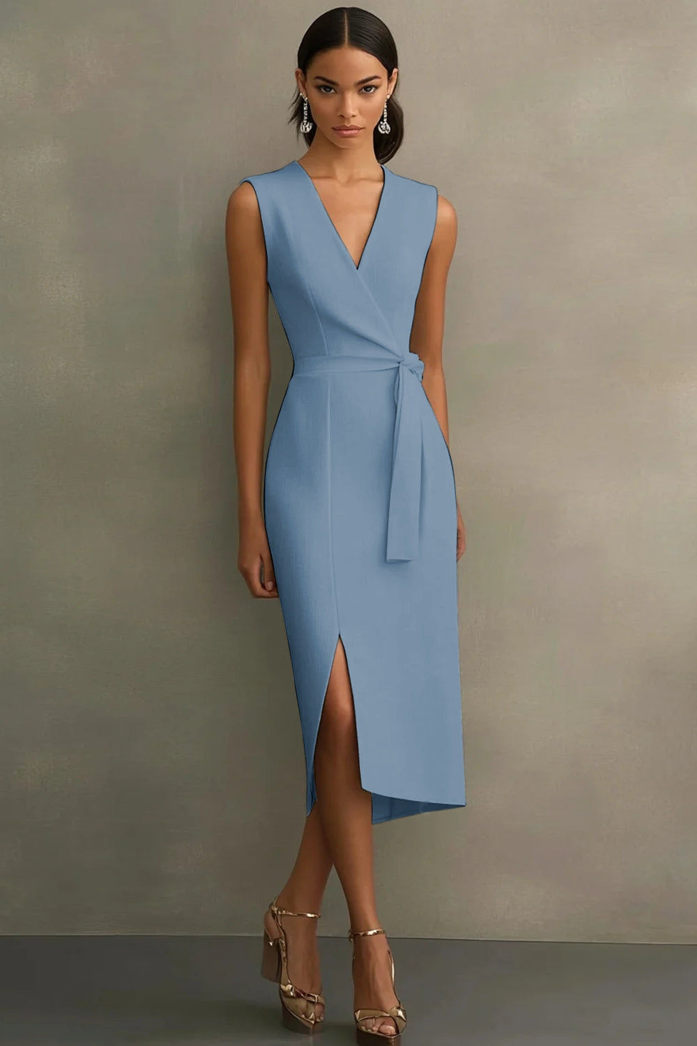 White Satin V-Neck Bodycon Long Formal Dress with Sash