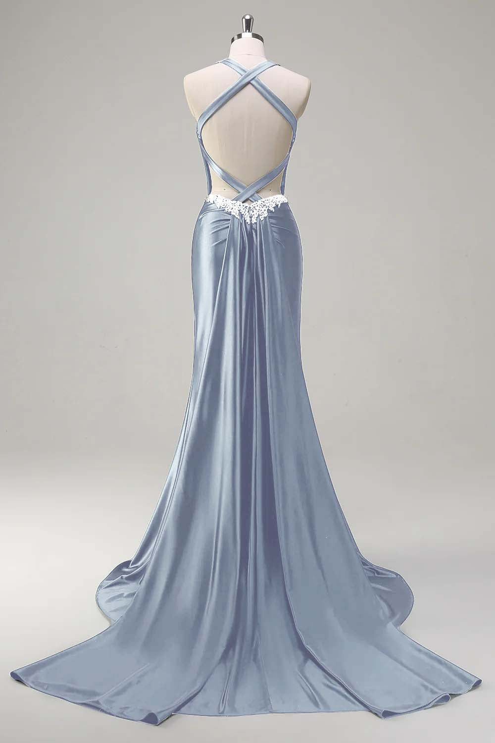 Sparkly Dusty Blue Mermaid Sweetheart Corset Formal Dress