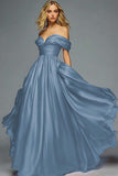 Red Organza Off The Shoulder A Line Pleated Long Formal Dress