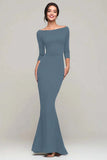Black Mermaid Boat Neck Long Formal Dress with Sleeves