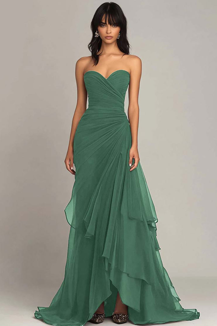 Black Sweetheart Ruched Ruffled Formal Dress