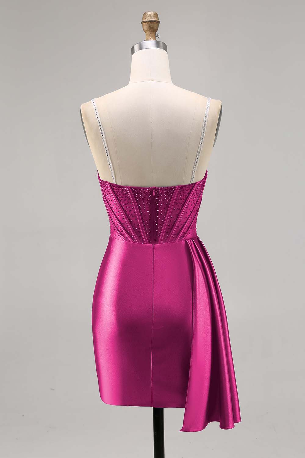 Sparkly Navy Satin Beaded Corset Short Cocktail Dress with Sash