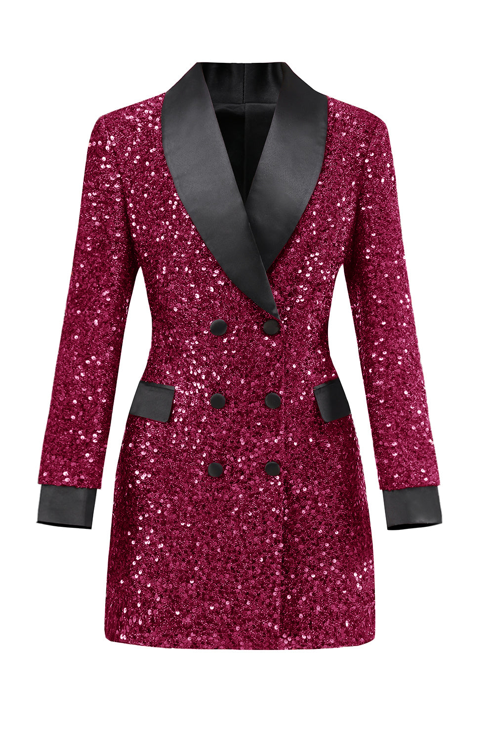 Glitter Burgundy Bodycon Maxi Women's Blazer with Sequins