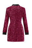 Glitter Burgundy Bodycon Maxi Women's Blazer with Sequins