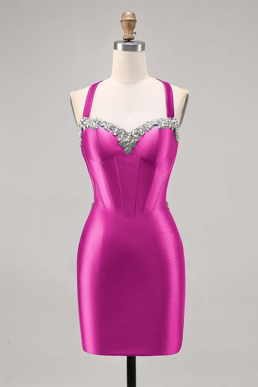 Sparkly Dark Green Satin Corset Short Cocktail Dress