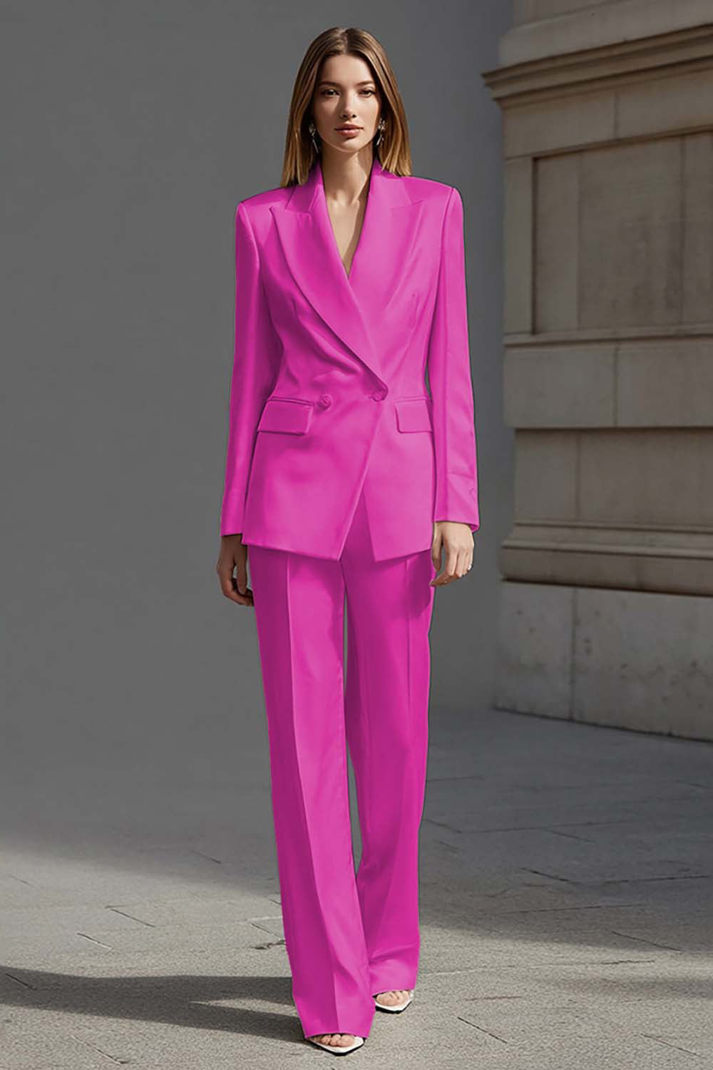 Ivory Satin 2 Pieces Peak Lapel Women Tuxedo with Sleeves