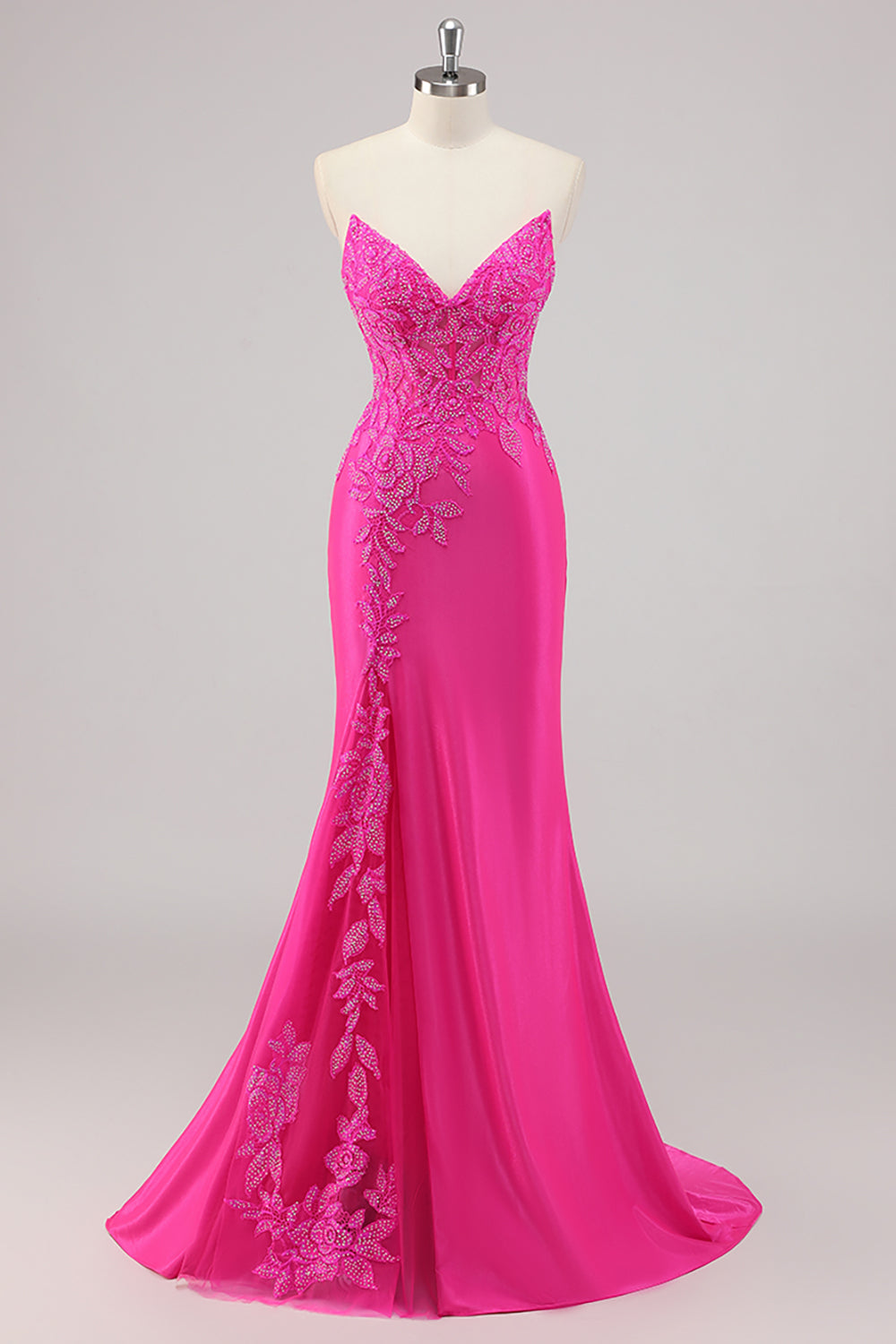 Sparkly Fuchsia Mermaid Beaded Long Formal Dress with Appliques