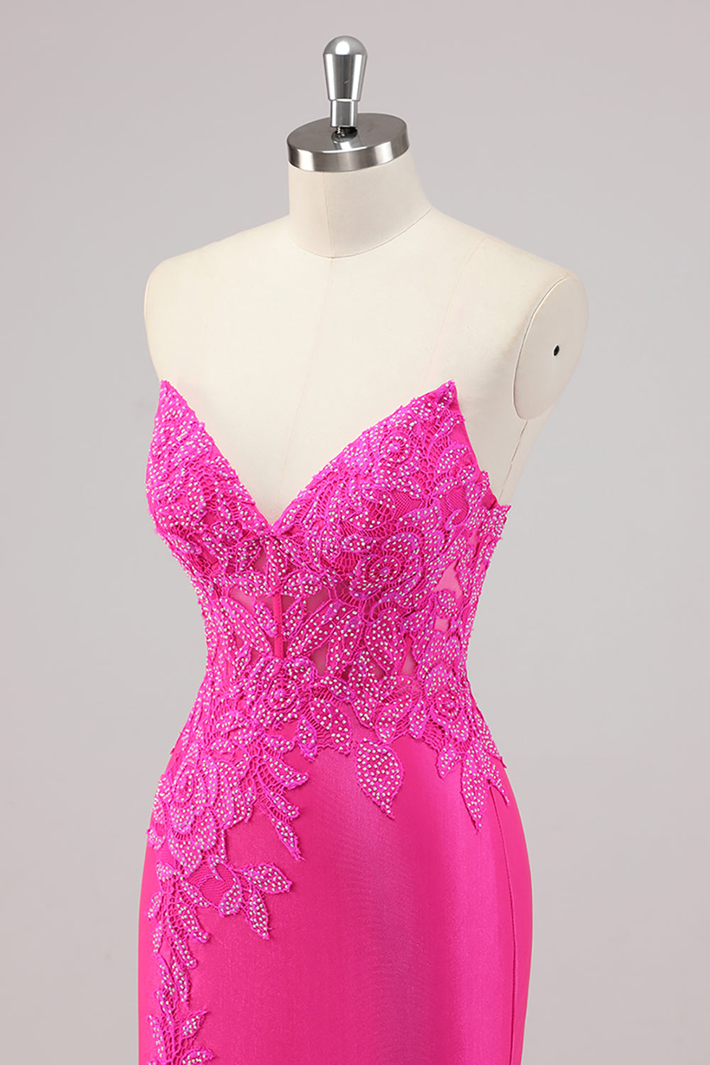 Sparkly Fuchsia Mermaid Beaded Long Formal Dress with Appliques