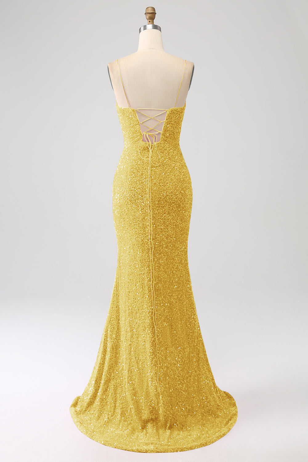 Black Mermaid Spaghetti Straps V-Neck Sequin Long Formal Dress With Split