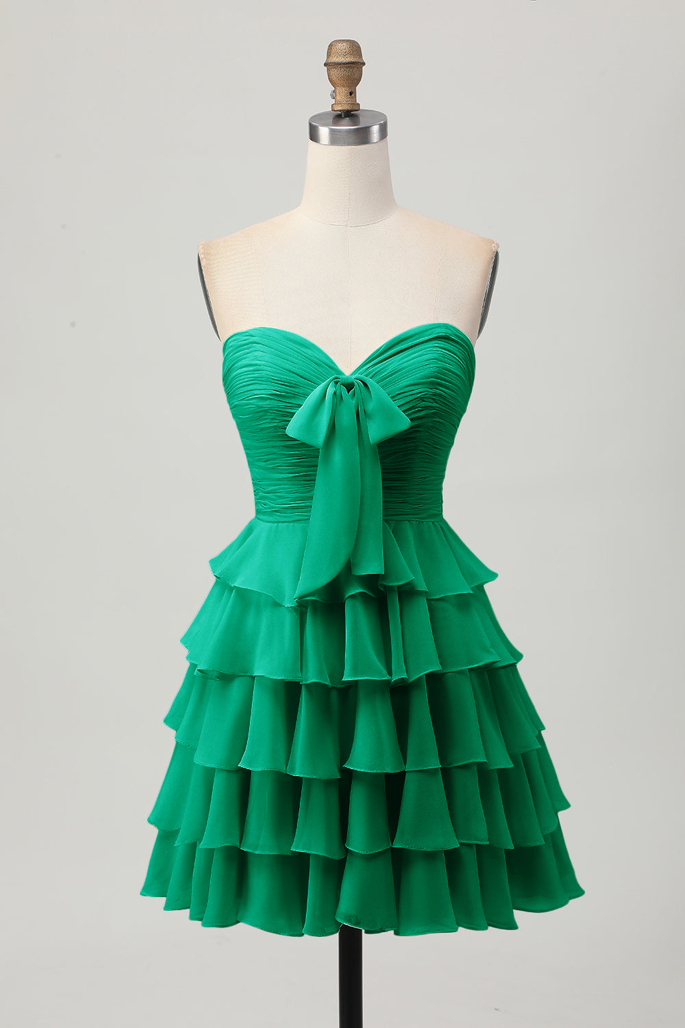 Black Sweetheart A Line Tiered Short Cocktail Dress with Bow