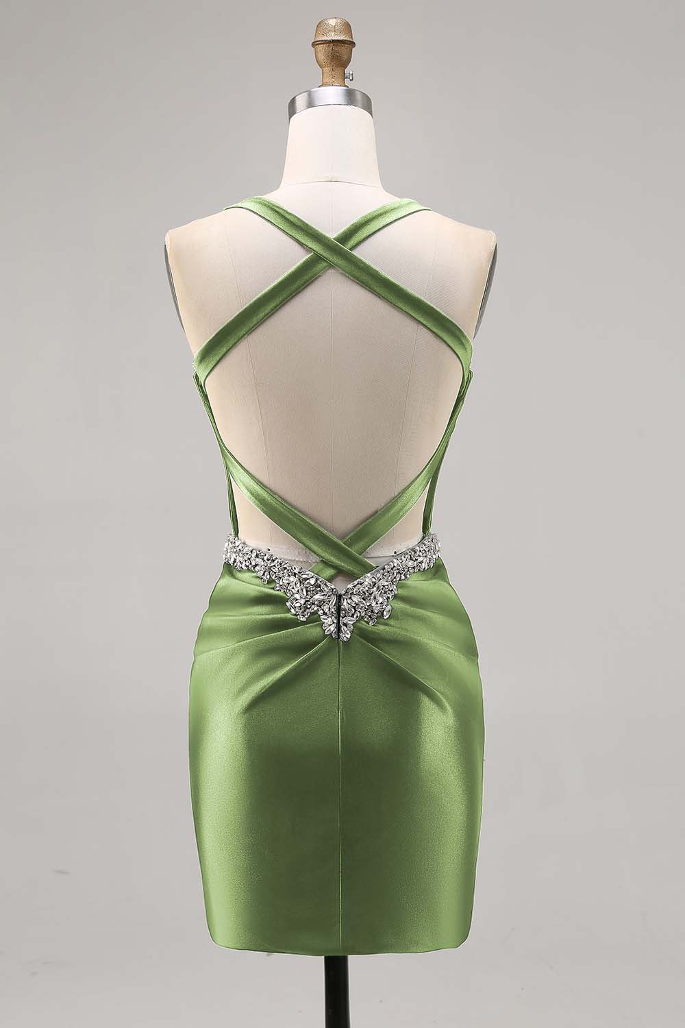 Sparkly Dark Green Satin Corset Short Cocktail Dress