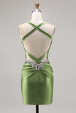 Sparkly Dark Green Satin Corset Short Cocktail Dress