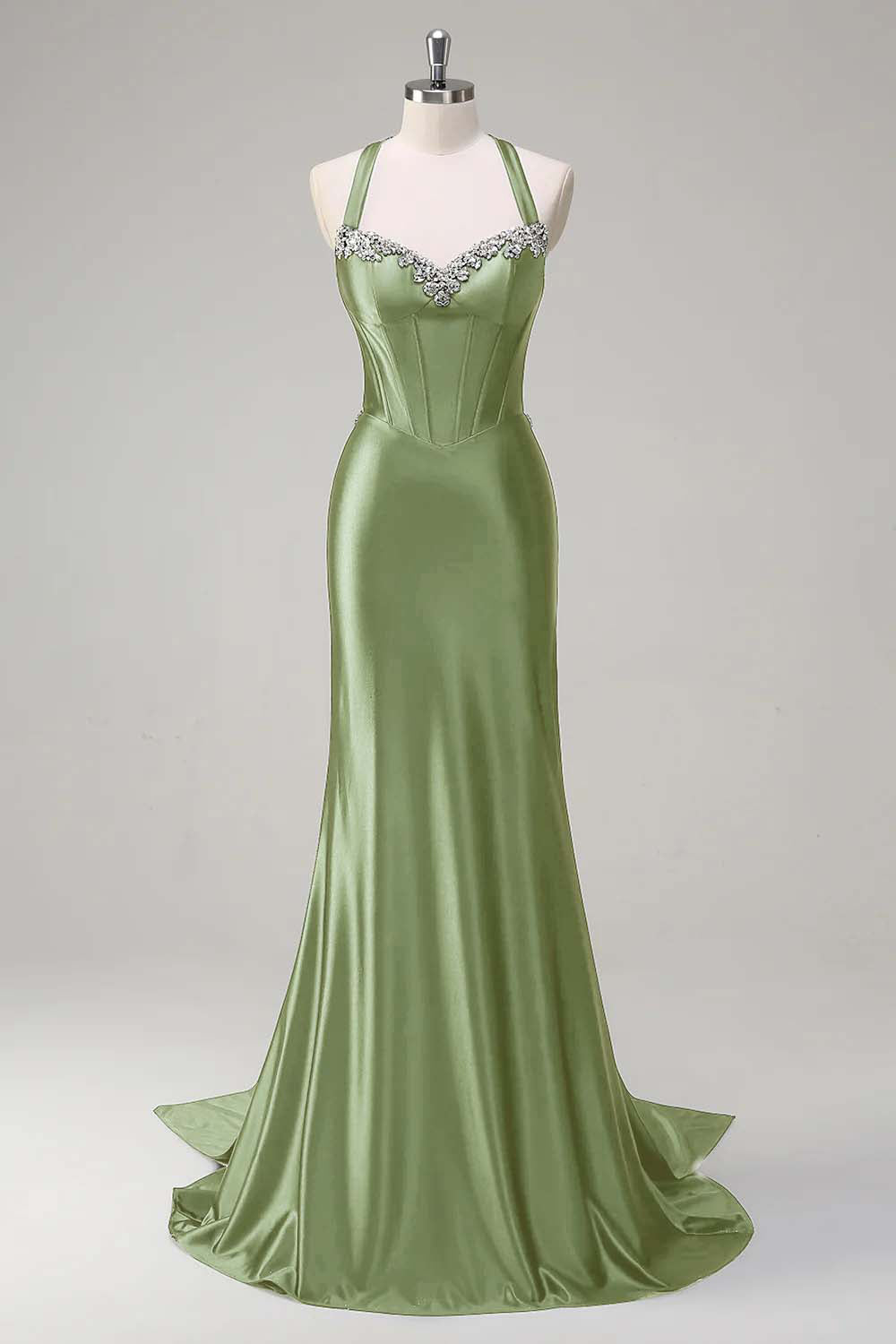 Sparkly Dusty Blue Mermaid Sweetheart Corset Formal Dress