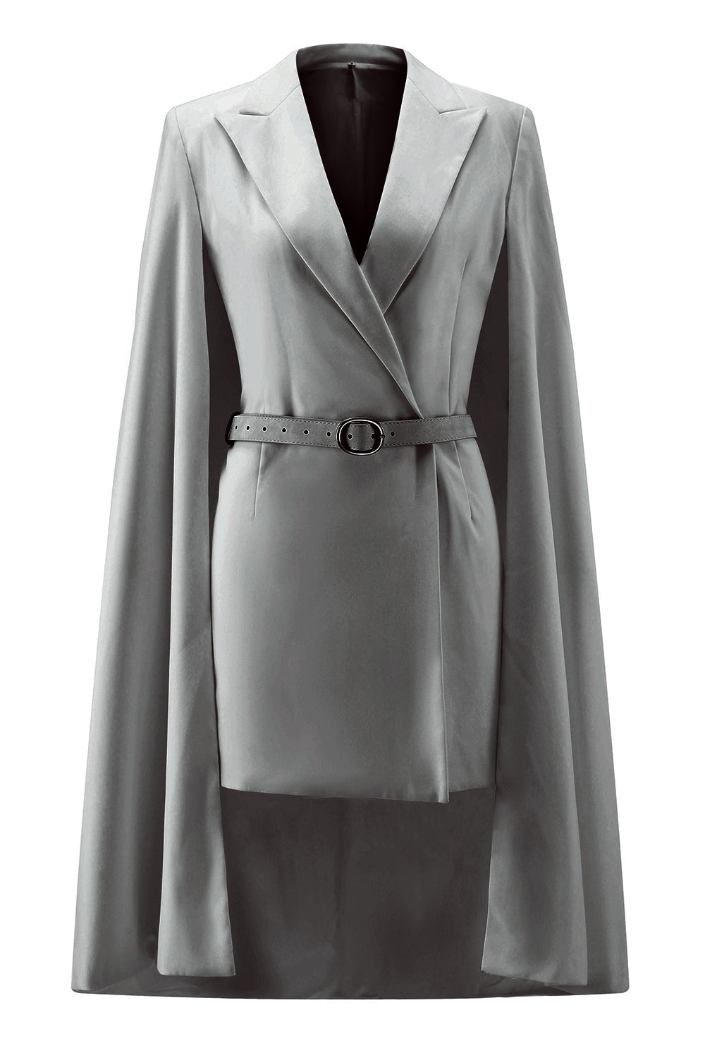 White Satin Peak Lapel Bodycon Mini Work Dress with Cape