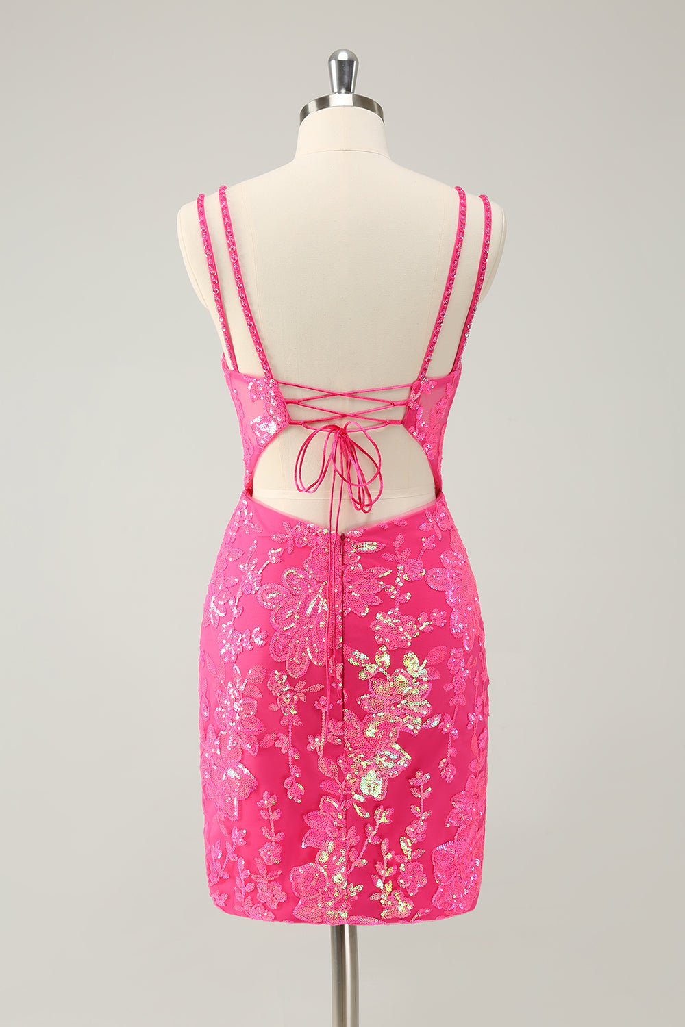 Glittler Hot Pink Bodycon Lace Up Cocktail Dress with Slit