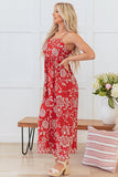Red Floral A Line Spaghetti Straps Long Summer Dress