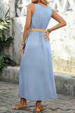 Army Green Scoop Neck A Line Long Summer Dress with Belt