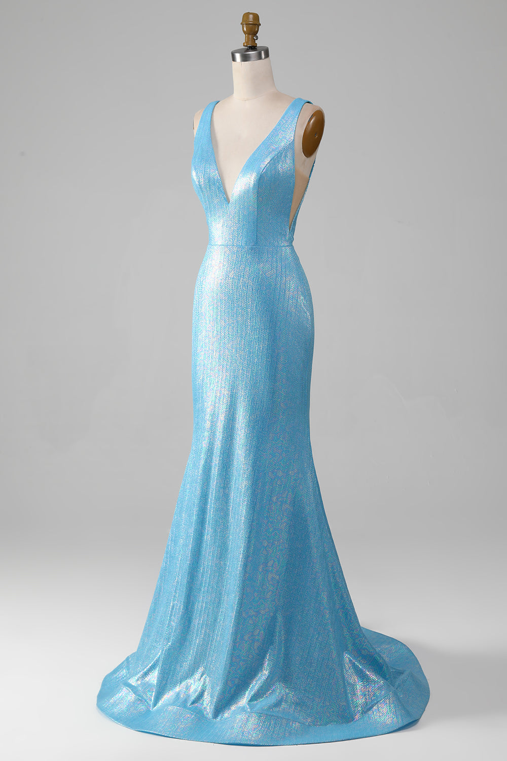 Glitter Blue V-neck Mermaid Formal Dress