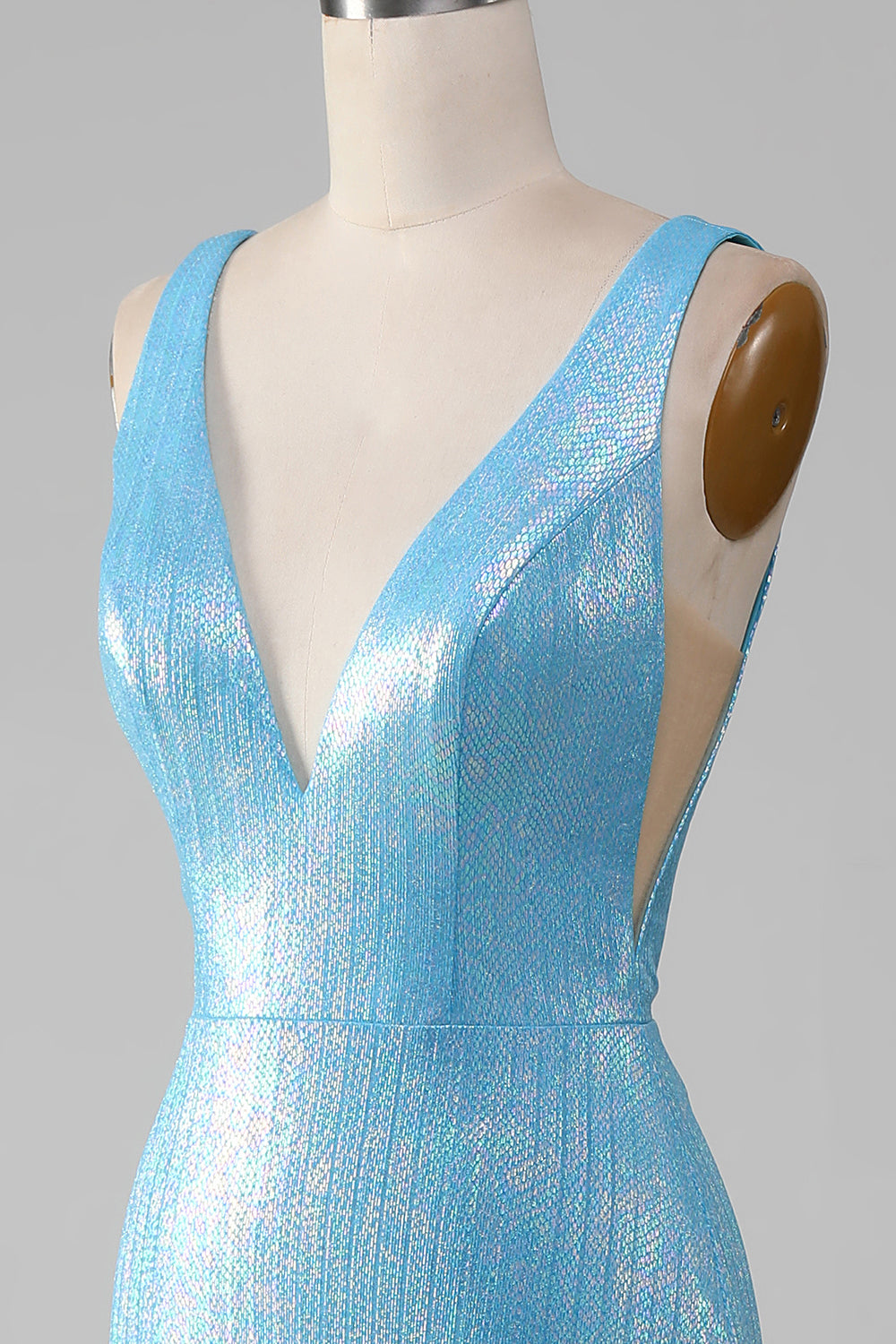 Glitter Blue V-neck Mermaid Formal Dress