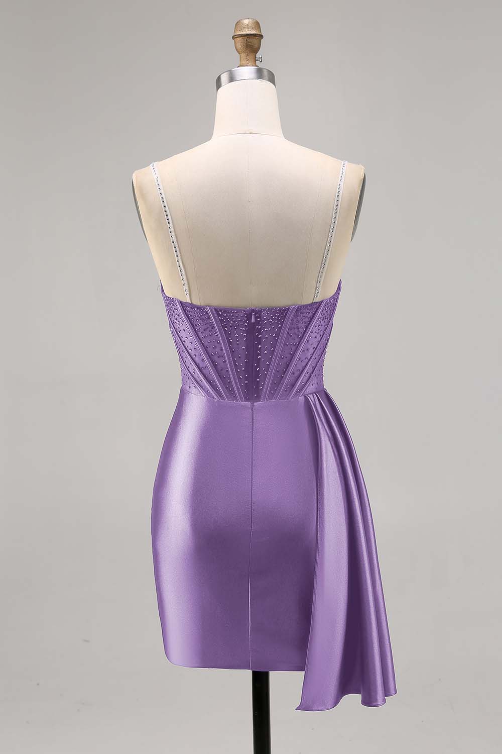 Sparkly Navy Satin Beaded Corset Short Cocktail Dress with Sash