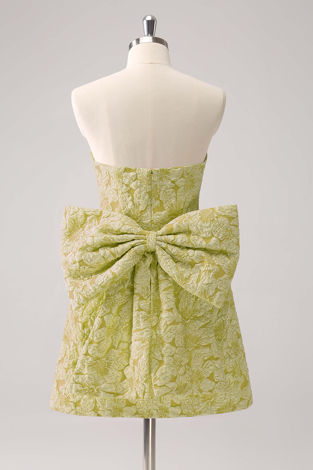 Dark Green A Line Floral Strapless Short Cocktail Dress with Bow