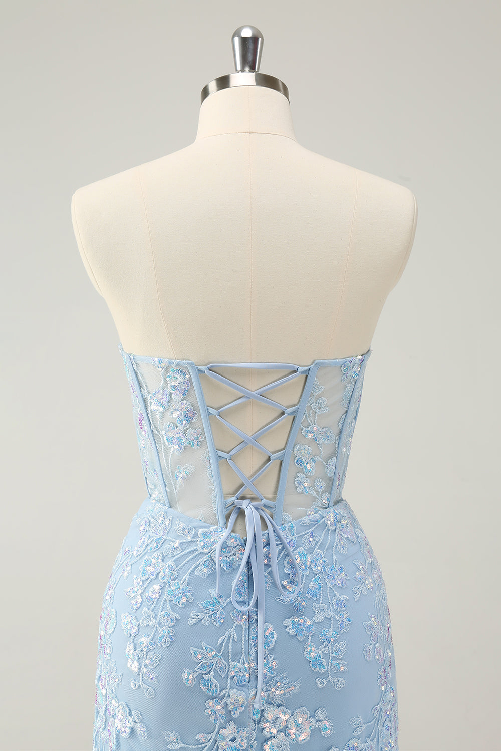 Light Blue Corset Sequins Sweetheart Short Tight Cocktail Dress with Lace-up Back