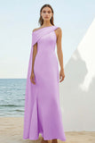 White Satin Sheath One Shoulder Long Boho Formal Dress with Cape