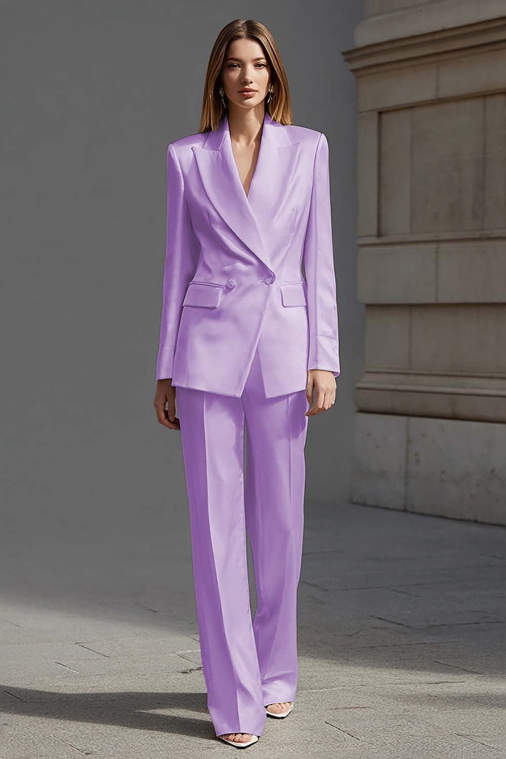 Ivory Satin 2 Pieces Peak Lapel Women Tuxedo with Sleeves