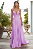Pink Chiffon A Line Spaghetti Straps Pleated Long Wedding Guest Dress