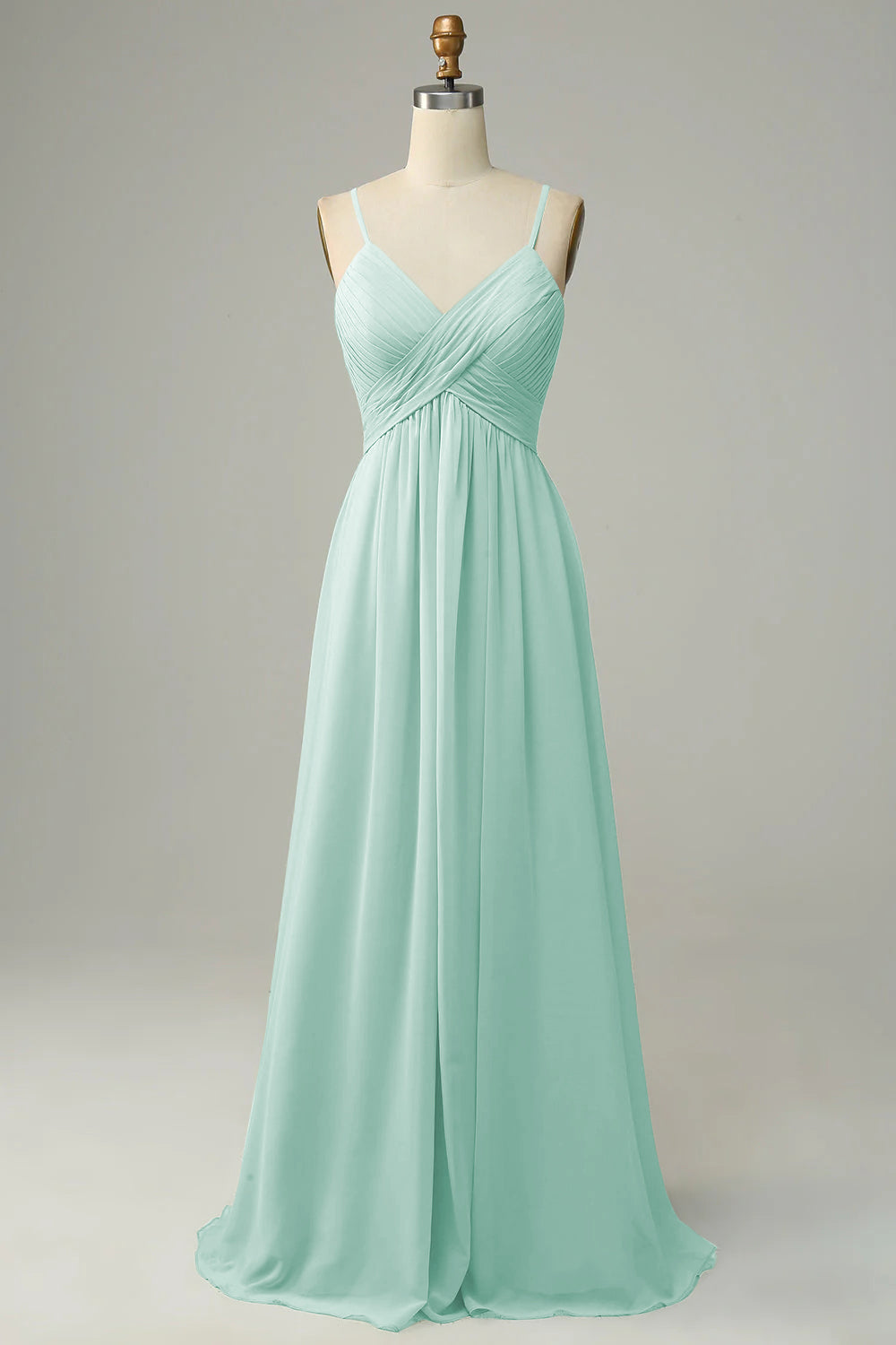 Spaghetti Straps Dusty Sage Sleeveless Bridesmaid Dress