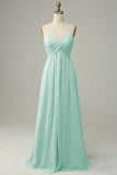 Spaghetti Straps Dusty Sage Sleeveless Bridesmaid Dress