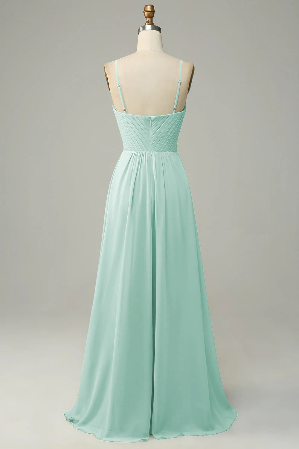 Spaghetti Straps Dusty Sage Sleeveless Bridesmaid Dress