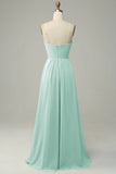 Spaghetti Straps Dusty Sage Sleeveless Bridesmaid Dress