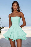Sky Blue Chiffon Strapless Short Cocktail Dress with Ruffles