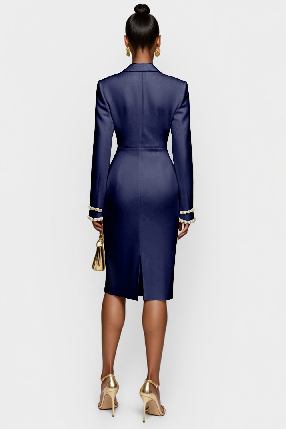 Red Double Breasted Bodycon Peak Lapel Midi Work Dress