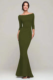 Black Mermaid Boat Neck Long Formal Dress with Sleeves