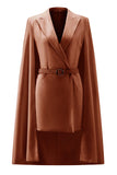 White Satin Peak Lapel Bodycon Mini Work Dress with Cape